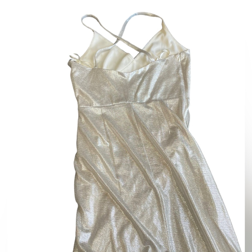 Eliza J Women's Silver Slitted Ruched Full-length Evening Sheath Dress l… - Picture 3 of 11
